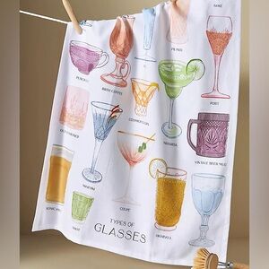 Anthropologie Types of Glasses Tea Towel New